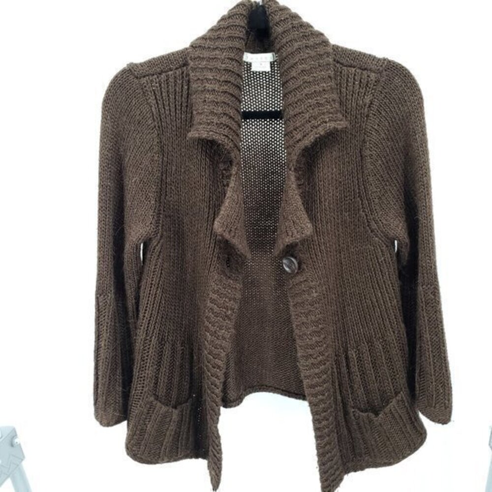 Tweeds Wool/Alpaca Blend Super Soft Chunky Open 3/4 Sleeve Cardigan S Brown